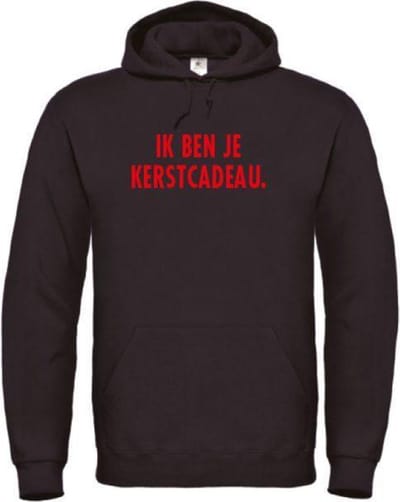 Foute kersttrui hoodie zwart S - Ik ben je kerstcadeau - rood glitter - soBAD. | Kersttrui soBAD. | kerstsweaters volwassenen | kerst hoodie volwassenen | Kerst outfit | Foute kerst truien