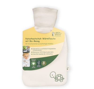 Natuurlijke rubber warmwaterkruik met biologische katoenen hoes - 100% GOTS gecertificeerd