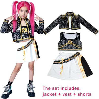 Déguisement d'Halloween pour Fille Mira Cosplay Costume de Guerrier Perruques Vêtements de Noël Groupe d'Idoles Artiste Chanteur et Danseur 120 black