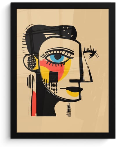 Poster in lijst - Fotolijst 30x40 cm - Posters - Geometrisch - Felle kleuren - Kubistische stijl - Posterlijst zwart - Decoratie - Wanddecoratie woonkamer - Muurdecoratie slaapkamer