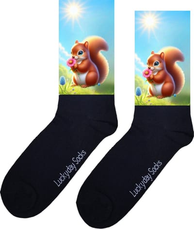 Eekhoorn sokken - Opkikker - Beterschap - Lief - Kerstsokken - Verjaardag cadeau - Leuke sokken - Vrolijke sokken - Print sokken - Cadeau sokken - LuckyDay Socks - Sokken waar je vrolijk van wordt - Maat 37-44