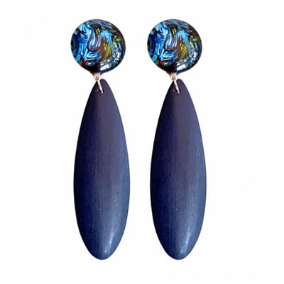 Clip oorbellen -Luci- blauw-hout- cabo-geen gaatje- Charme Bijoux