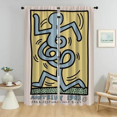 Keith Haring Anti-muggen Gordijnen voor Camera Woonkamer Gordijn Verduisterende Gordijnen 2 Stuks Scheidingsgaas voor Slaapkamer Kind W50xH70cmx2pcs-CL beige