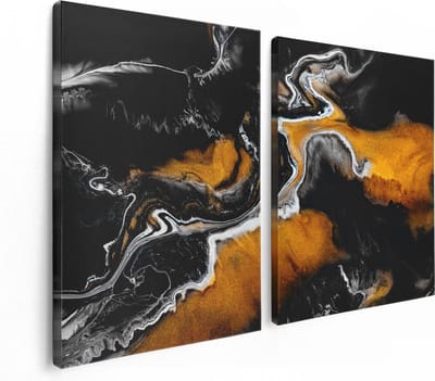 Artaza Canvas Schilderij Tweeluik Abstracte Kunst van Zwarte Gouden Verf - 120x80 - Foto Op Canvas - Canvas Print