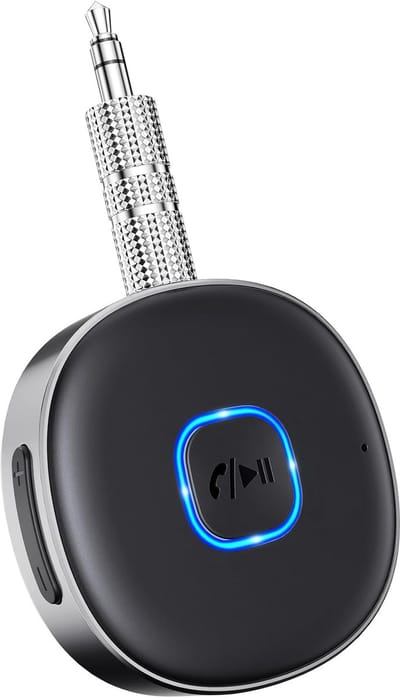 Bluetooth AUX-Adapter voor Auto, mini Bluetooth 5.3-Ontvanger voor Thuisstereo/Luidspreker/Bedrade Hoofdtelefoon, Bluetooth-Autoadapter, Handsfree Bellen, Dubbele Verbinding, 16 uur Speeltijd