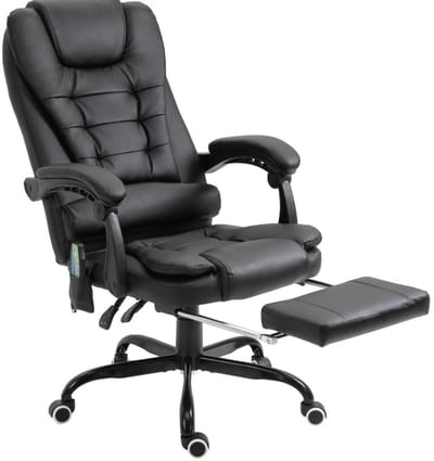 STILVORA Bureaustoel 67 x 79 x 111-121 Cm - 7 Massagepunten Met Voetsteun En Kantelfunctie - Voor Kantoor En Ontspanning - Kunstleer - Zwart