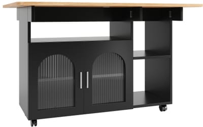 Gotagee Keukeneiland, modern keukeneiland, keukenkast, uitneembare serveerwagen buffetkast, eetkamerwagen met houtnerf, buffetkast, multifunctionele eettafel met opbergruimte, zwart