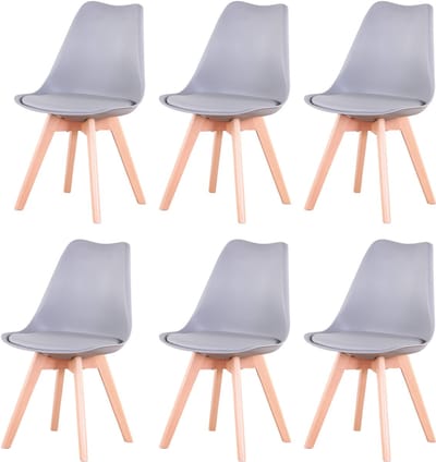 Jently eetkamerstoelen - stoelen - houten poten - kunststof - set van 6 - grijs