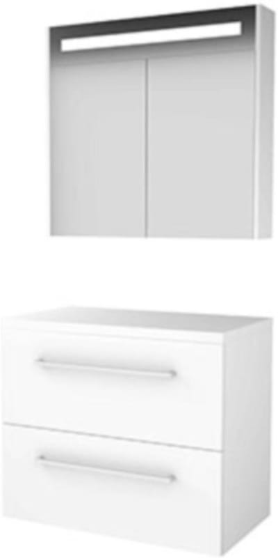 Basic-Line Comfort 46 Badkamermeubelset - 80 x 46 cm - Met Grepen - 2 Lades - Wastafelblad - Spiegelkast - Ice White
