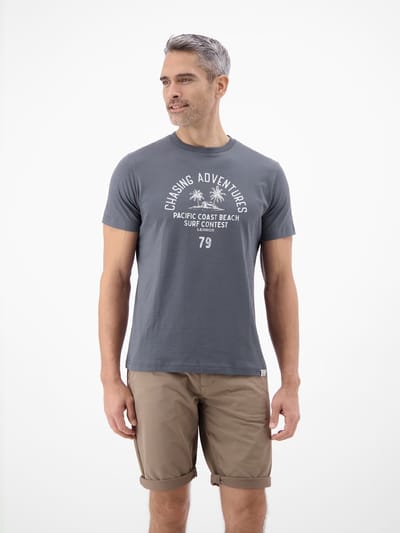 LERROS T-shirt met ronde hals van zacht katoen en 'summervibe'-print , Maat: S , Kleur: LAVA GREY , 100% katoen