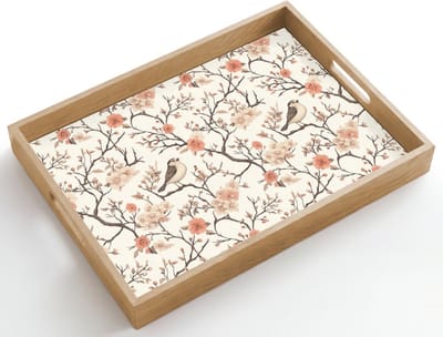 Dienblad hout 50x35 cm - Schootdienblad - Kersenbloesem - Mus - Roze - Borrelplank rechthoek - Plateau dienbladen