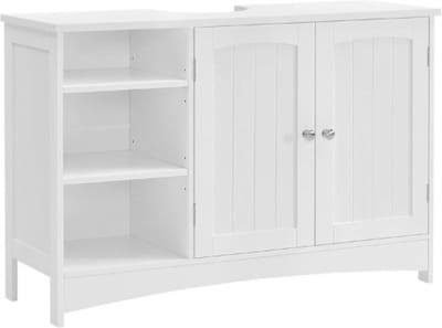 Luxe Wastafel Onderkast – Met Uitsparing – 3 Opbergvakken – Badkamer Kastje Staand – Onder Wastafel – Vintage Design – Wit