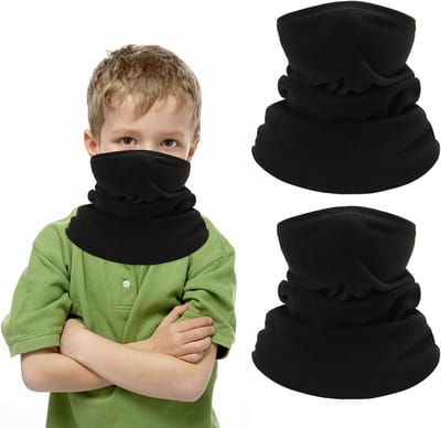 Pack van 2 kindernekbeschermers, winddichte fleece sjaals voor de winter, multifunctionele hoofddeksels voor skiën, fietsen en buitensporten, geschikt voor jongens en meisjes, zwart