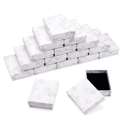Dailygoods- Sieradendoos Wit Marmer - Geschenkdoos - Sieraden Doosje - 24 Stuks - 9,1 x 7,1 x 2,8 cm - Zachte Spons Binnenzijde