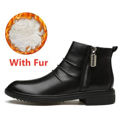 Nieuwe Heren Casual Schoenen Herfst Winter Pluche Warme Heren Laarzen Echt Leer Zijrits Brogue Schoenen Luxe Chelsea Boots 38 black