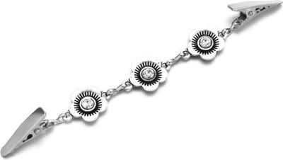 Fako Bijoux® - Vestsluiting - Vestclip - Sjaalspeld - Vestklem - Drie Bloemetjes Strass - Zilverkleurig
