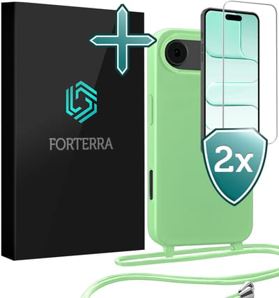 Hoesje Geschikt voor iPhone Air Case Siliconen Hoes Met Koord Met 2x Screenprotector - Hoes Geschikt voor iPhone Air Met Telefoonkoord Hoesje Backcover - Groen