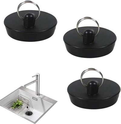 Set van 3 Rubber Afvoerstoppen voor Keuken en Badkamer, Ideaal voor Wastafels en Badkuipen met Haak
