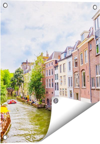 Gards Tuinposter Huizen aan de Oudegracht in Utrecht - 40x50 cm - Tuindoek - Tuindecoratie - Wanddecoratie buiten - Tuinschilderij