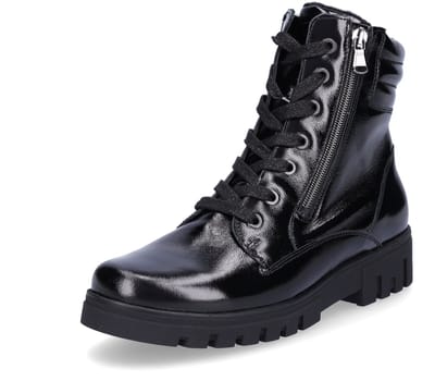 Waldläufer Dames Veterboot - 723807-143-001 Zwart Lak - Wijdt H - Maat 4½ (37.5)