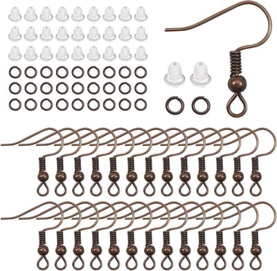 300 stuks antiek rode oorbelhaken 18 mm met veerbal, springringen en siliconen sluitingen voor sieraden maken