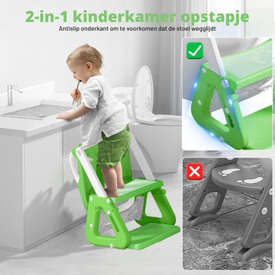 Quvo® WC Verkleiner Met Trapje - WC Verkleiner - WC Bril Verkleiner Kinderen - Groen - ‎39cm x 34cm x 3cm
