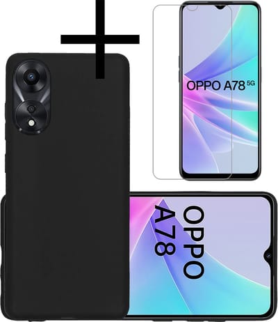 Hoesje - Met Screenprotector - Geschikt voor OPPO A78 5G - Sterk & Shockproof - Back Cover - Siliconen Case - Telefoon Hoes - Zwart