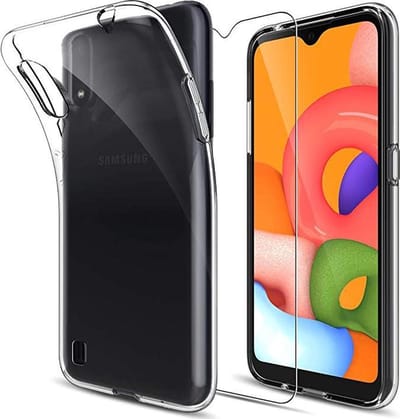 Soft Backcover Hoesje Geschikt voor: Samsung Galaxy A01 - Soft TPU Siliconen Case & 2X Tempered Glas Combi - Transparant