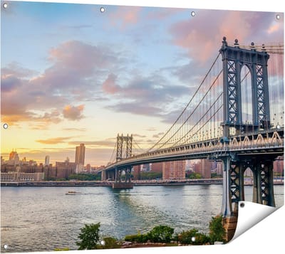 Gards Tuinposter Manhattan Bridge Brug in New York - 120x90 cm - Tuindoek - Tuindecoratie - Wanddecoratie buiten - Tuinschilderij