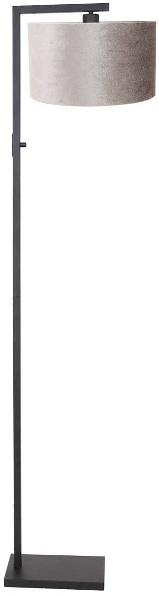Zwarte vloerlamp Stang 8220ZW 160cm met metalen voet en textiele grijs velours kap - Steinhauer moderne binnenverlichting
