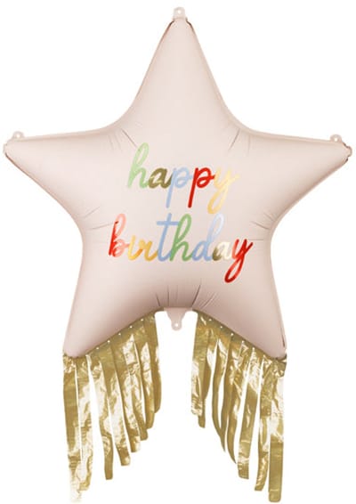 Folieballonster met franjes, Happy Birthday, 72x72 cm, Mix