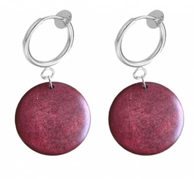Klem oorbellen- hout -rood- 2.5- cm -geen gaatje-Charme Bijoux
