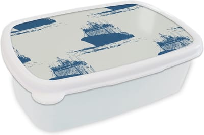 Broodtrommel Wit - Lunchbox - Brooddoos - Patronen - Water - Boot - 18x12x6 cm - Volwassenen
