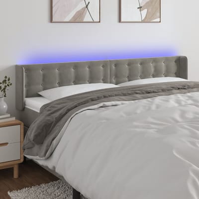 vidaXL - Hoofdbord - LED - 163x16x78/88 - cm - fluweel - lichtgrijs