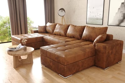 Hoekbank Best - vintage bruin afkuisbare microvezelstof - Hoeksalon met bed en opbergruimte - Hoekzetel wooneiland' met slaapfunctie en storage '