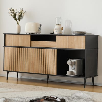 DESMIU Dressoir - Met 4 Schuifdeuren En 1 Lade - Veelzijdige Opbergruimte Voor Woonkamer En Hal - Spaanplaat - 160x40x80 Cm - Zwart Naturel