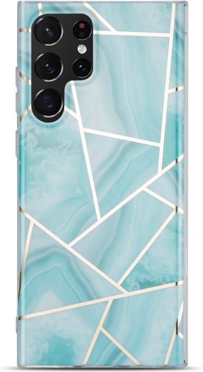 Coverup Hoesje - Geschikt voor Samsung Galaxy S23 Ultra Hoesje - Coverup Marble Design TPU Back Cover - Cyan