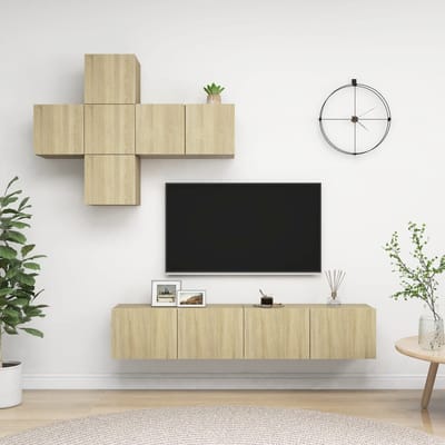 vidaXL - 7-delige - Tv-meubelset - bewerkt - hout - sonoma - eikenkleurig