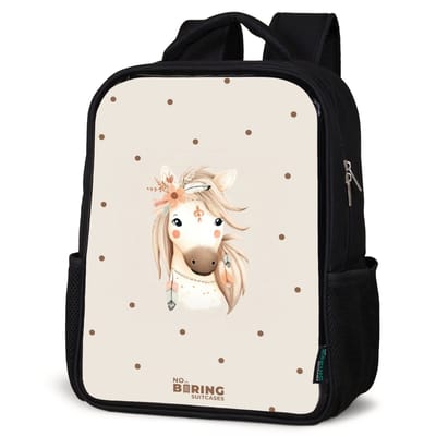 NoBoringSuitcases.com® - Rugzak zwart - Schooltas jongen & meisje - Bohemian paard in pastel kleuren - Rugtas voor school - Boekentas kind - Schoolrugzak - Kinderrugzak