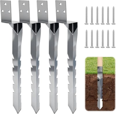 Paal grondanker - Bodemhulzen set - Tuinconstructies verstevigen - Thermisch verzinkt staal - 4 stuks 38 cm - Zilver
