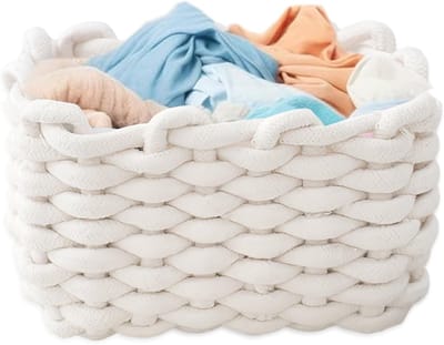 20 x 15 x 12 cm katoenen opbergmand: gevlochten mand, mandjes voor het opbergen van kleine huishoudelijke artikelen, vierkante opslag, plankmanden voor babykamer, slaapkamer, woonkamer - wit