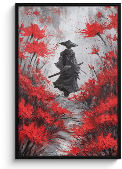 Poster in lijst - Fotolijst 80x120 cm - Posters - Rode bloemen - mistig - Man - Posterlijst zwart - Decoratie - Wanddecoratie woonkamer - Muurdecoratie slaapkamer