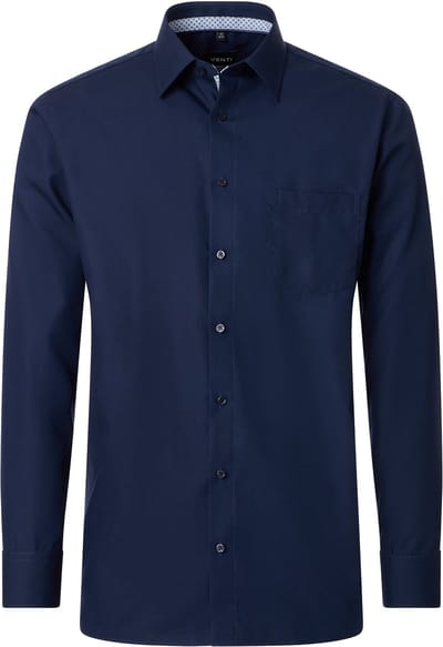 VENTI CASA MODA comfort fit overhemd - structuur - donkerblauw - Strijkvrij - Boordmaat: 40 (EU maat: M)