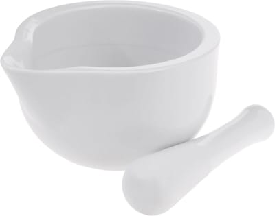Excellent Houseware Vijzel - met stamper - wit - 11 x 10 cm - porselein - kruiden specerijen vermalen