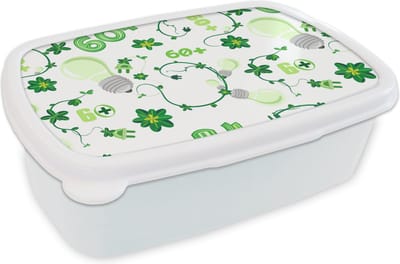 Broodtrommel Wit - Lunchbox - Brooddoos - Lampen - Planten - Patronen - 18x12x6 cm - Volwassenen