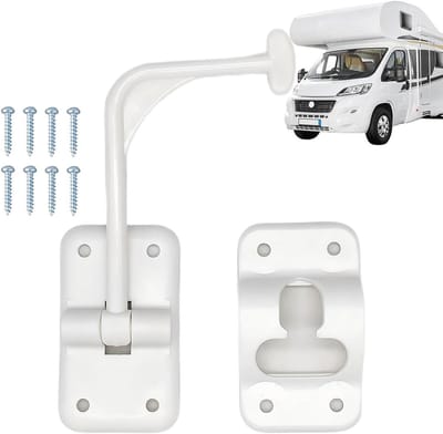 RV Deurvanghaak - Deurstop Caravan - Veilige Deurvastzetting - 90 Graden Buigstang - 17 x 8 x 2 cm - Wit