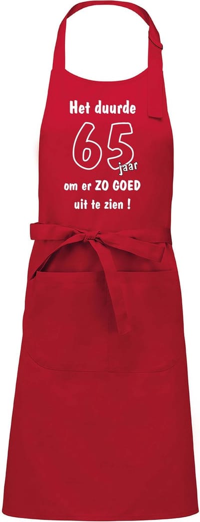 Mijncadeautje - Keukenschort - BBQ schort - Het duurde 65 jaar - rood