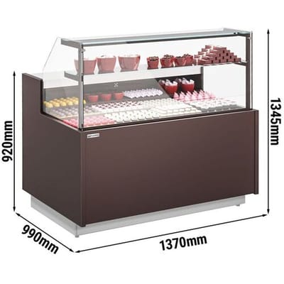 GGM Gastro Kühl- & Pralinentheke RIGA - 1370mm - 2 Ablagen Bruin / Wit