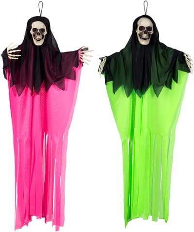 Boland spoken in neon kleuren - 2x stuks - L90 cm - skelet - halloween - uv blacklight - decoratie