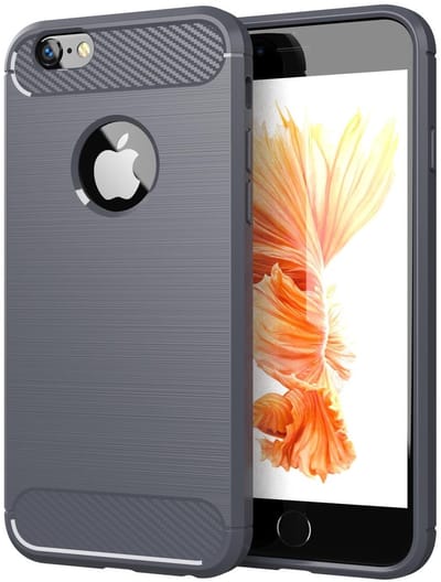 Cadorabo Hoesje geschikt voor Apple iPhone 6 / 6S in BRUSHED GRIJS - Beschermhoes van flexibel TPU siliconen in roestvrij staal-carbonvezel look Case Cover